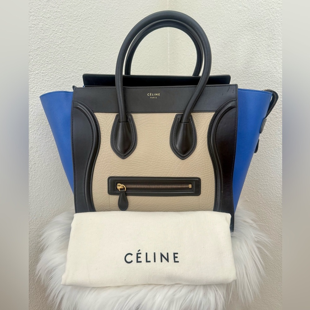 CELINE Mini Luggage Elephant Calfskin Leather Tri-Color  Handbag - Picture 3 of 14